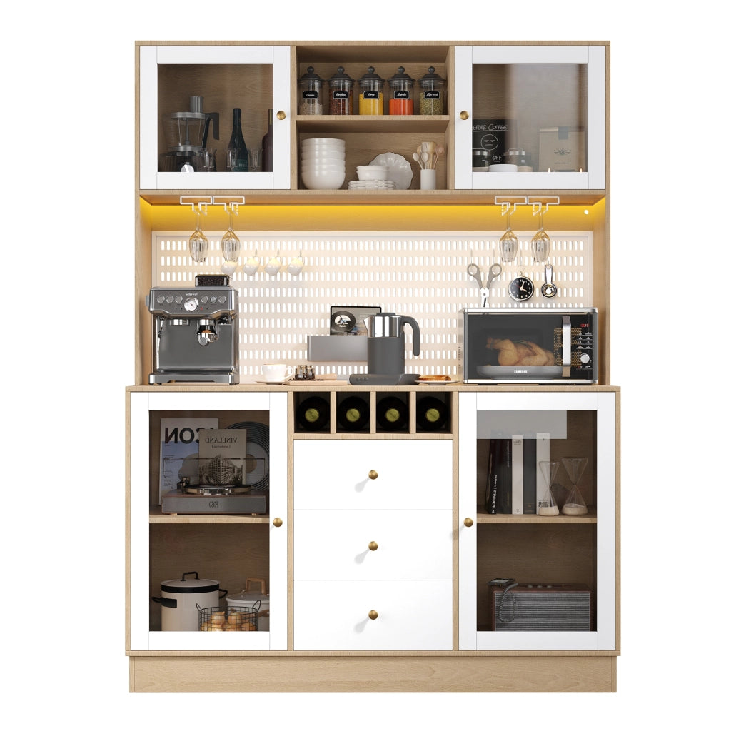 Armadio Alto da Cucina con LED, Vano Vino e Ripiani Regolabili ¨C MINIMAL ¨C Bianco