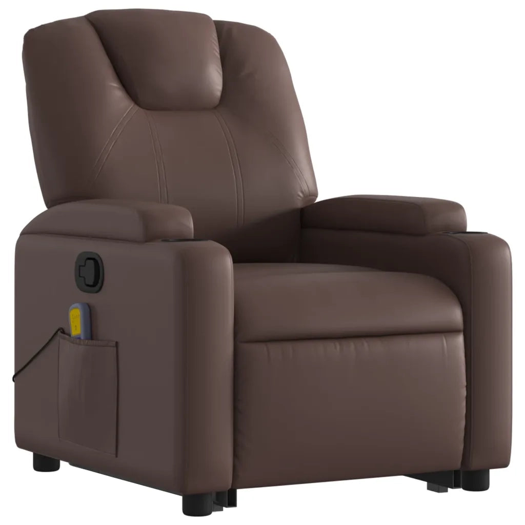 Poltrona Alzapersona Reclinabile Massaggio Marrone Similpelle 3204439
