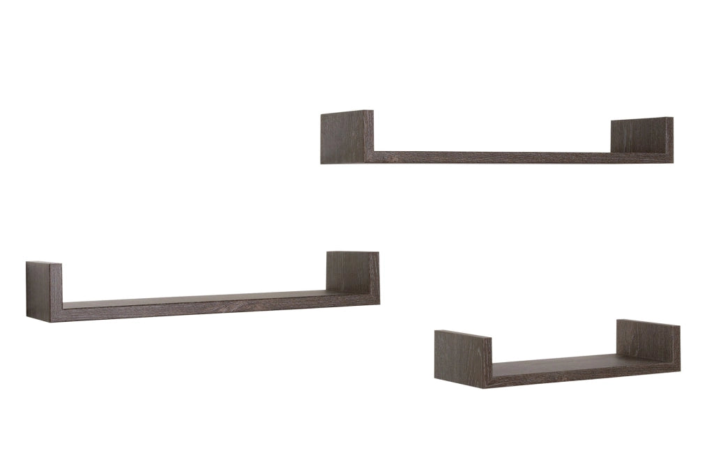 Set 3 Mensole da Parete 60-50-40x15,5x8 cm in Fibra di Legno Calamita Rovere Scuro
