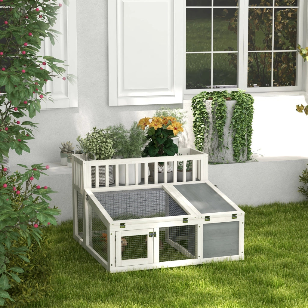 Gabbia per conigli in legno con ripiano per piante ¨C zephmum ¨C 94x90x60 cm