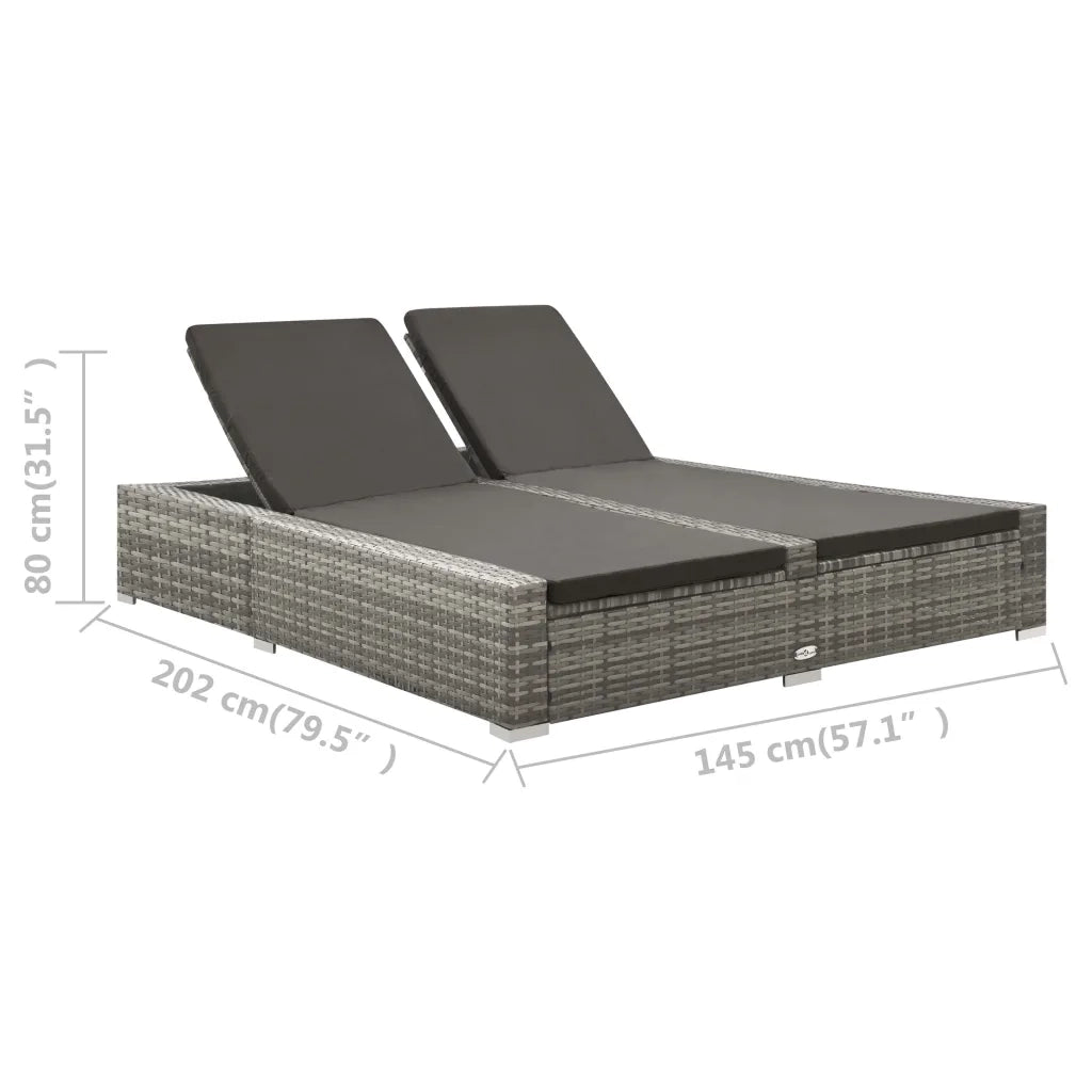 Lettino Prendisole Doppio in Polyrattan Grigio cod mxl 71214