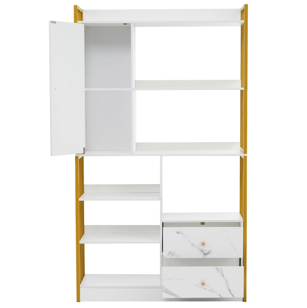 Libreria 100x30x173，5 cm in truciolato bianco e oro， 6 livelli