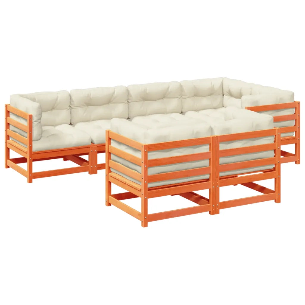 Set Divani Giardino 7 pz con Cuscini Marrone Cera Massello Pino 3299494