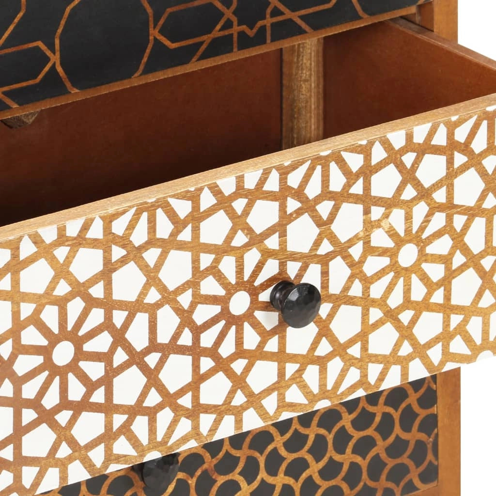 Buffet credenza cassettiera armadio mobile contenitore organizer per cucina soggiorno salotto con motivo stampato 90 x 30 x 70 cm legno massello di mango marrone 02_0030087