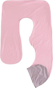 Cuscino per la gravidanza a forma J con copertura lavabile - rosa e grigio