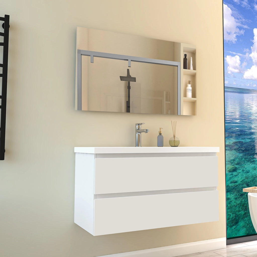 Mobile per bagno sospeso con lavabo da incasso 99 cm bianco