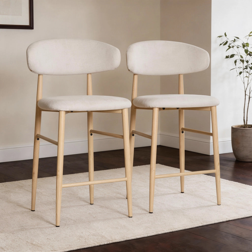 Set di 2 sgabelli da bar in metallo beige e legno chiaro SIMON