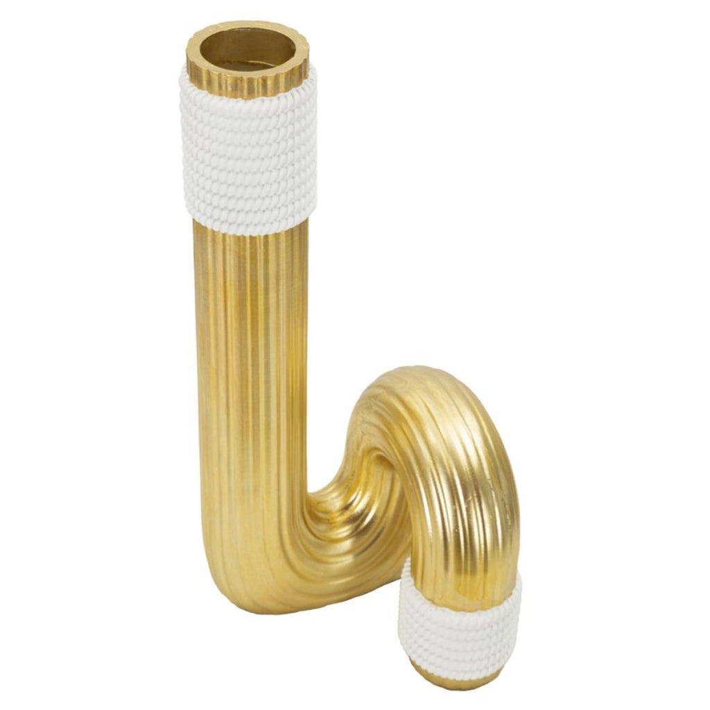 Vaso Bann Big bianco e oro in resina 15,3x30,5 cm