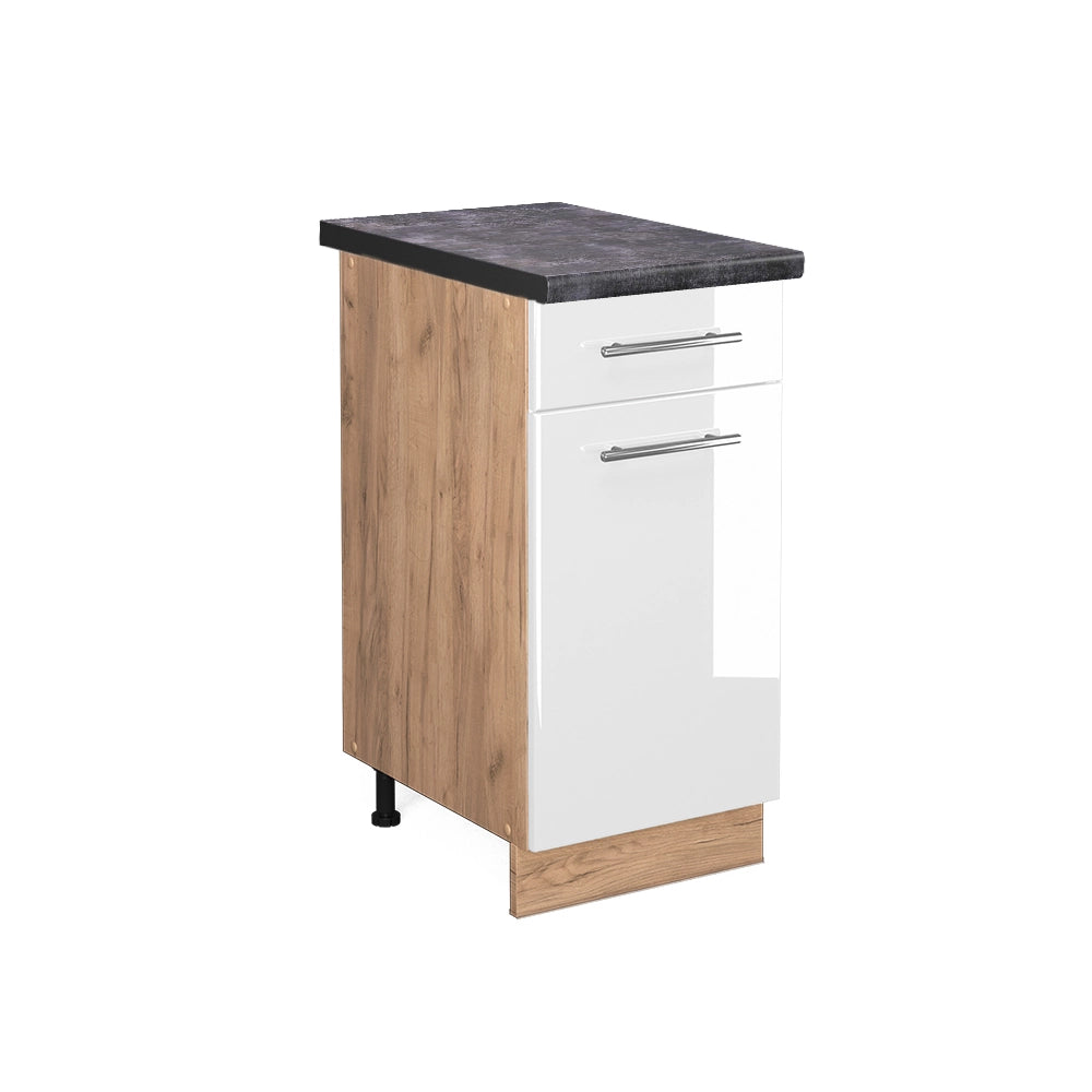 Mobiletto base per cucina Fame-Line Bianco lucido/Rovere dorato 40 cm, PL Antracite Vicco