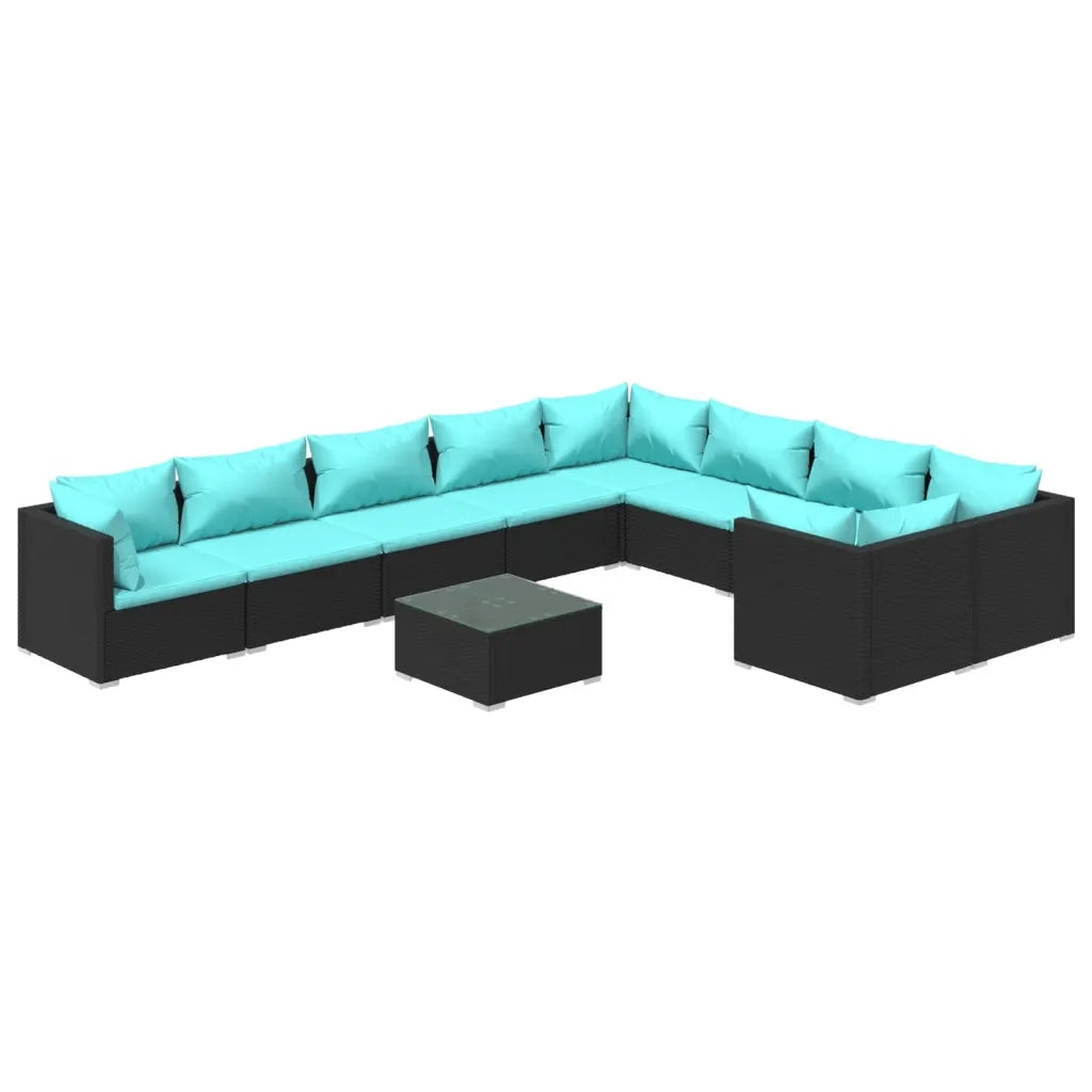 Set Divani da Giardino 10 pz con Cuscini in Polyrattan Nero 3102769