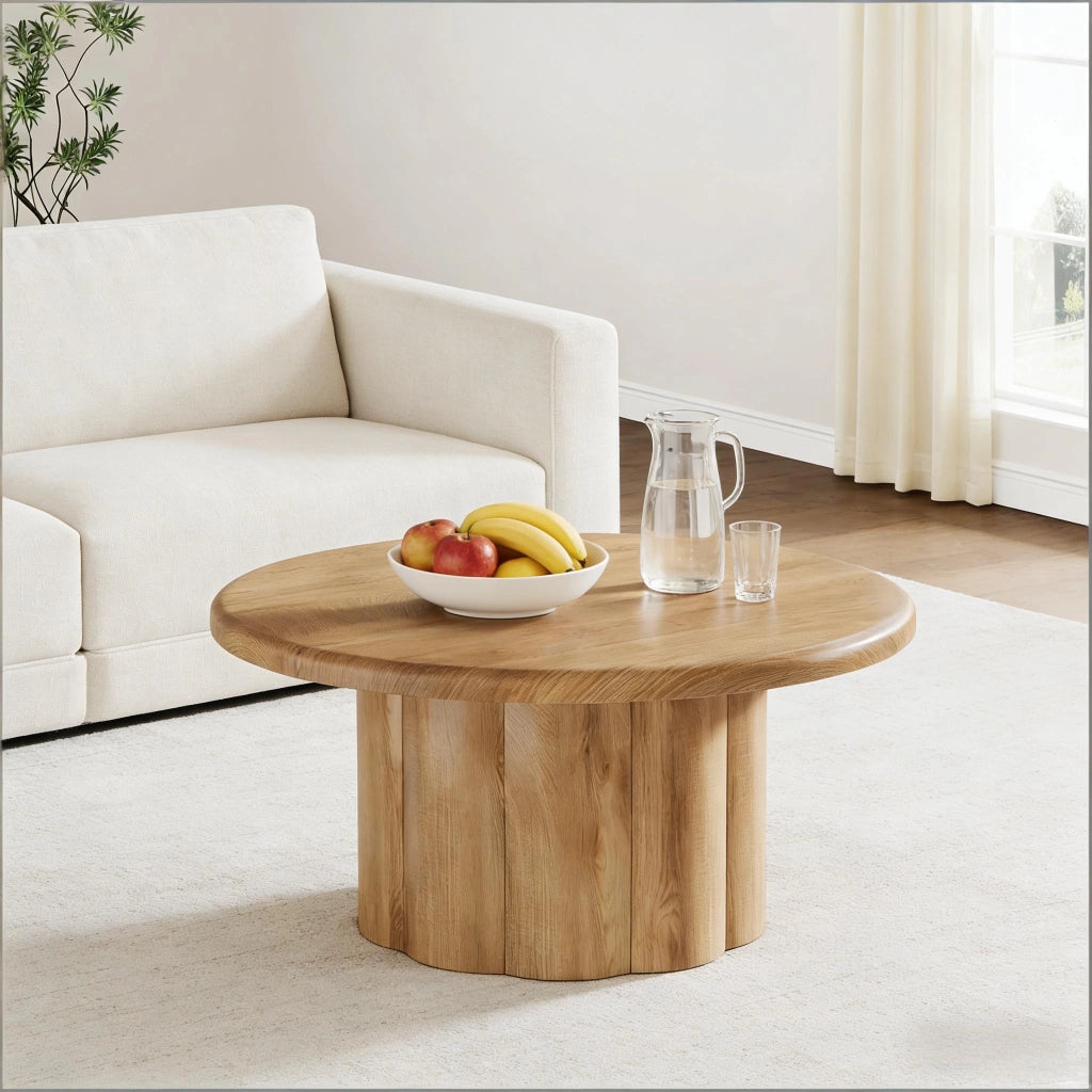 Tavolino da caff¨¨ rotondo ? 80 cm in MDF marrone con base scanalata