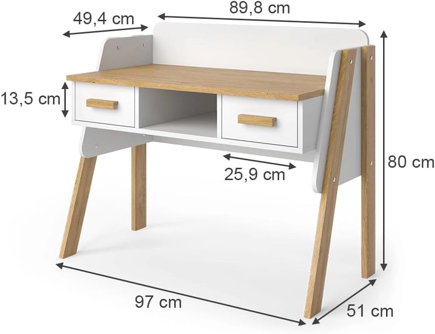 Scrivania Malia, Bianco, 97 x 51 cm, adatto per postazioni di lavoro al computer e applicazioni home office