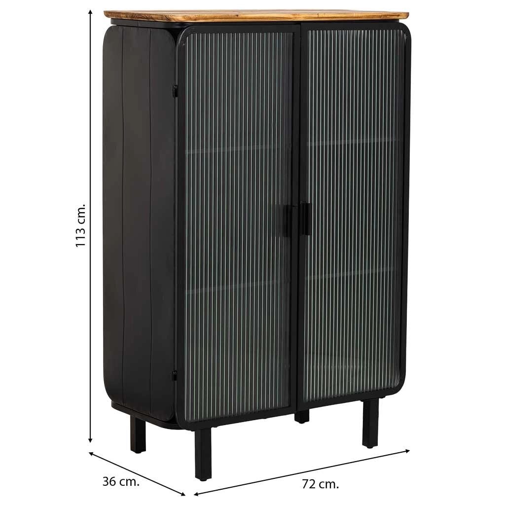 Vetrina in metallo, legno e vetro, 2 ante, nero, 72x36x113h cm