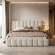 Letto matrimoniale contenitore 160x200 cm in bouclé bianco