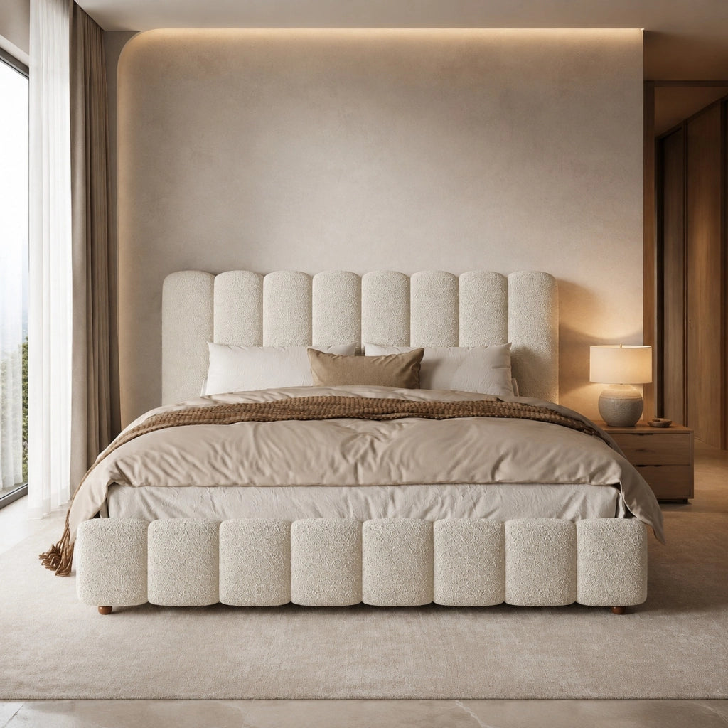 Letto matrimoniale contenitore 160x200 cm in bouclé bianco