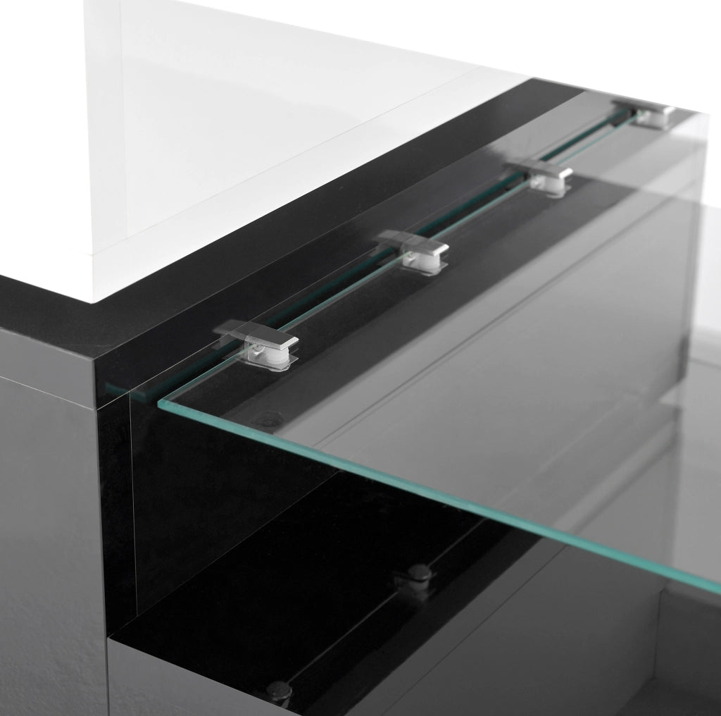 Tavolino da salotto moderno con LED; controllo APP e Bluetooth; 90 x 45 x 35;5 cm; nero e bianco lucido