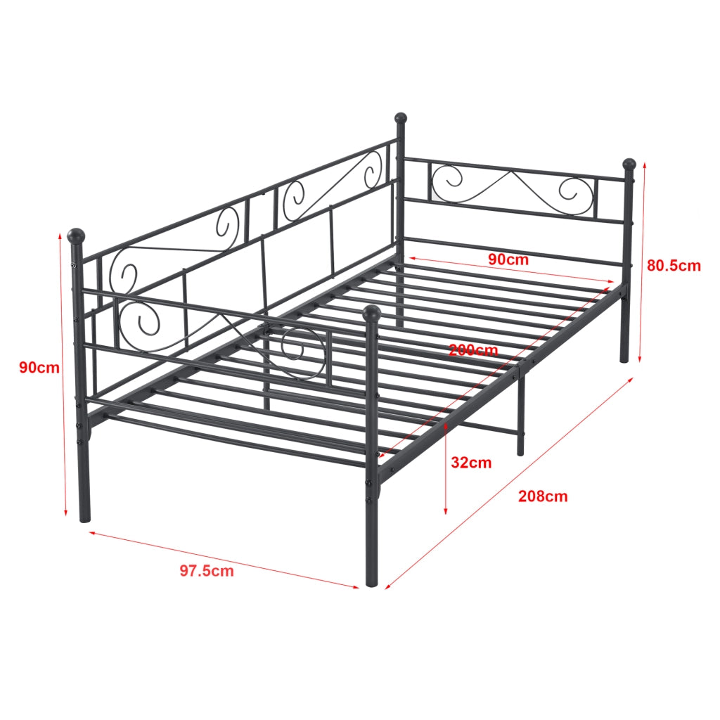 Divano Kerava in Acciaio Letto Singolo con Materasso a Schiuma Fredda 90 x 200 cm - Nero [en.casa]