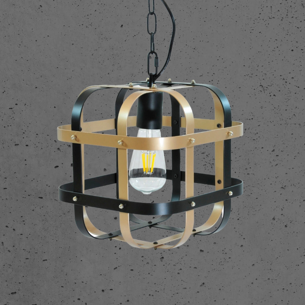 Lampada a sospensione Klatka nero oro E27 Polux Ø25 cm