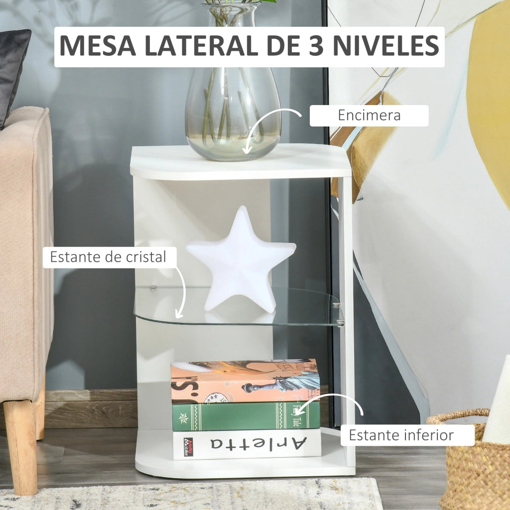 Tavolino da caff¨¨ moderno con ripiano in vetro ¨C zephmum ¨C 40x40x56 cm bianco