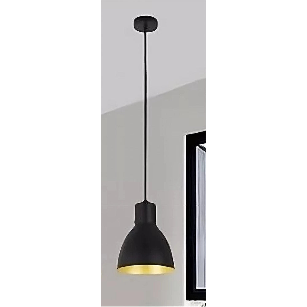Trade Shop - Lampadario A Sospensione E27 Ferro Paralume Moderno Contemporaneo Campanella Nera Oro 33269 -
