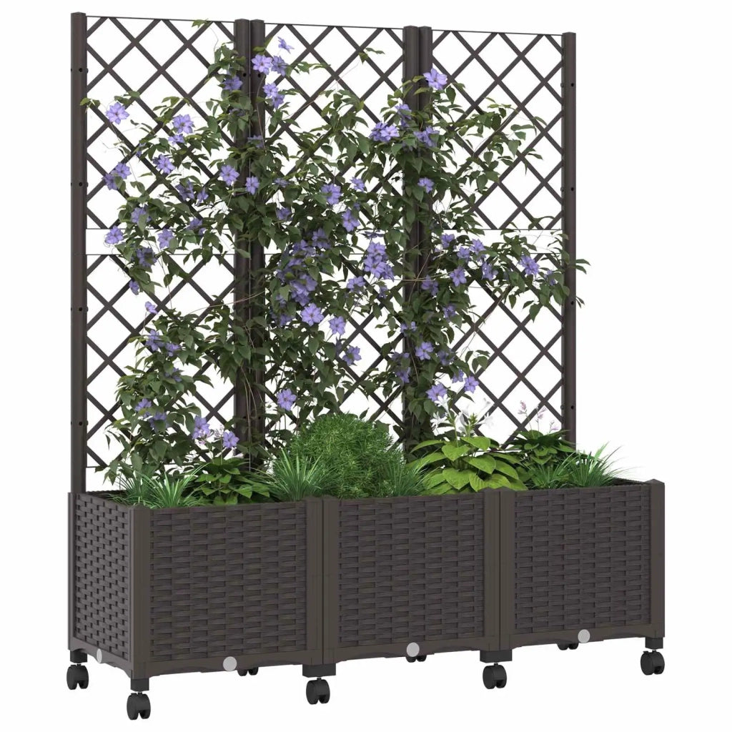 Vaso da giardino con grigliato e ruote Marrone PP 3423056