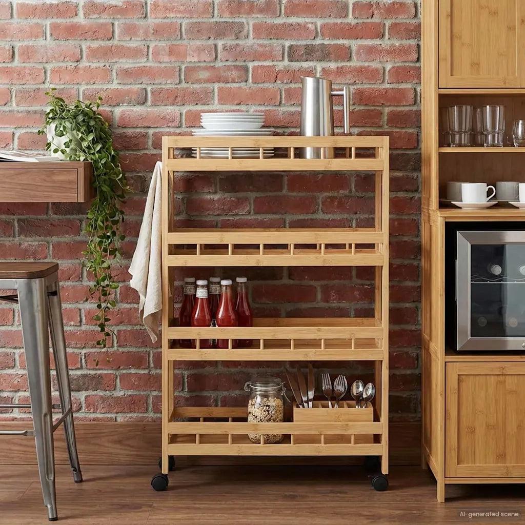 Carrello da Cucina con Ruote Naturale 60 x 18 x 97 cm Bamb¨´ CFW6439585