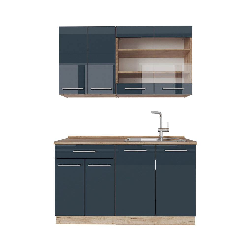 Angolo cottura Fame-Line Blu scuro lucido/Rovere dorato 140 cm senza piano di lavoro Vicco