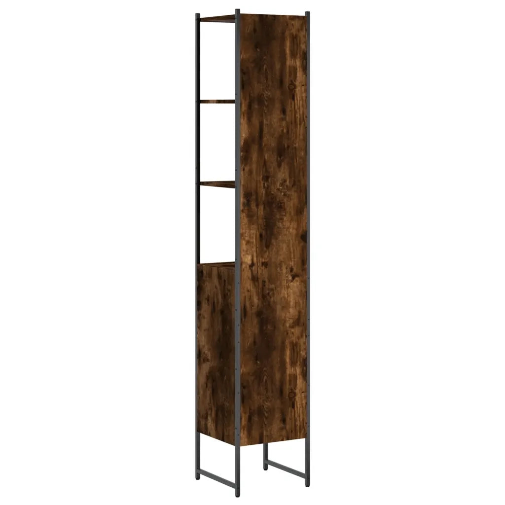 Mobiletto da bagno verticale compatto e moderno 33 x 33 x 185 cm in legno composito effetto rovere affumicato 02_0049466
