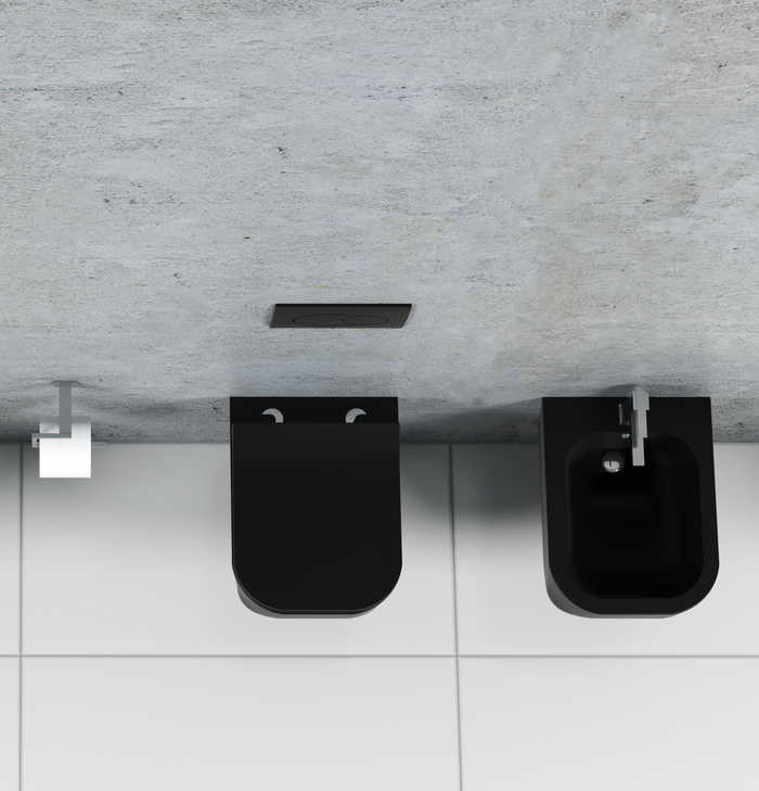 Coppia Sanitari Sospesi Rimless Senza Brida Serie New Edge Nero Opaco Coprivaso Soft-Close Incluso