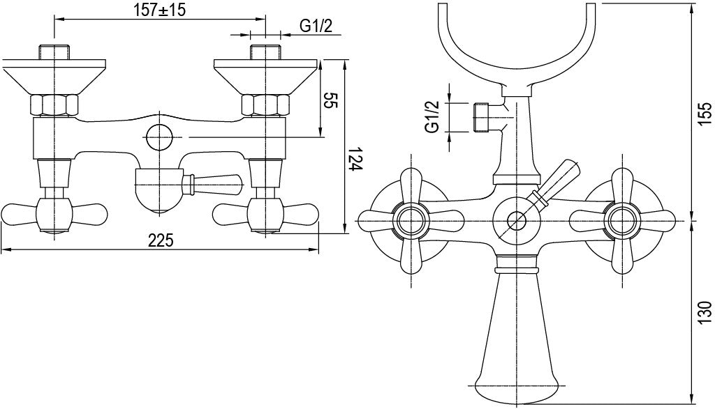 Rubinetto vasca con maniglia a stella, completo