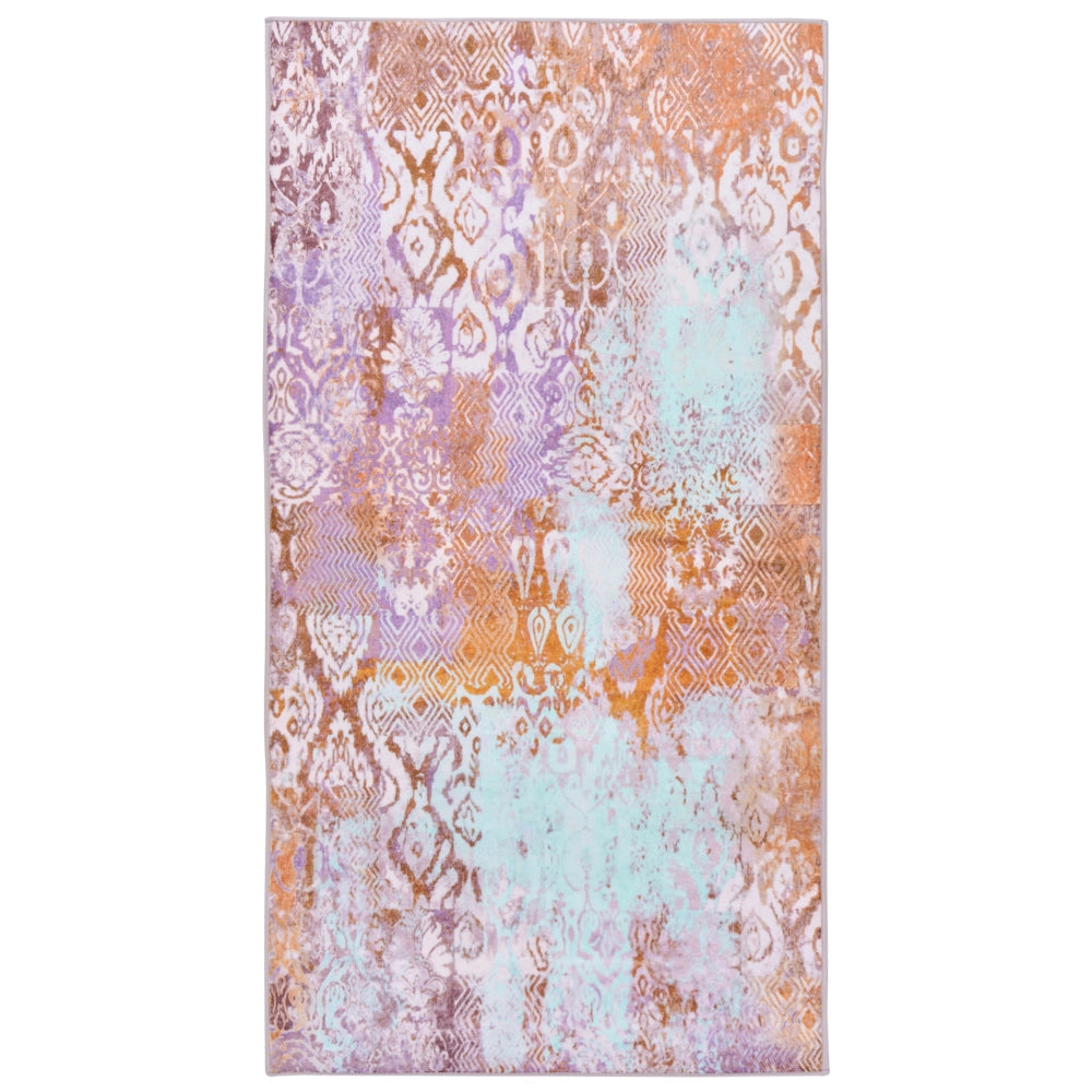 Tappeto multicolore in poliestere 80 x 150 cm, tessuto a trama piatta, stile orientale boho con vivaci motivi stampati
