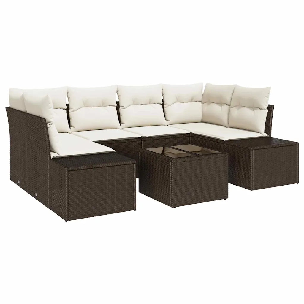 Set Divano da Giardino 8 pcs Marrone e Crema polyrattan