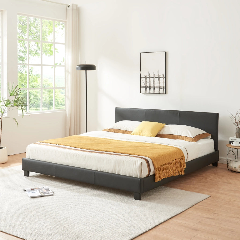 Letto Matrimoniale a Testiera Alta Letto a 2 Piazze 160x200 cm Rivestimento in Similpelle Nero Corium