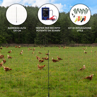Energizzatore Recinzione & Rete per Pollame 50m - Maglia Alta 120cm con Pali