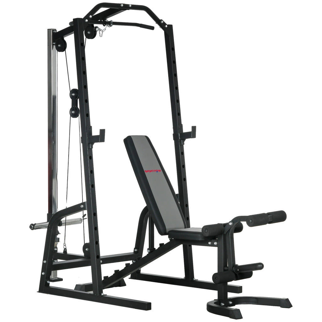 Torre di Potenza Multifunzione con Panca Addominali ¨C zephmum ¨C Nero, 152x105x212cm