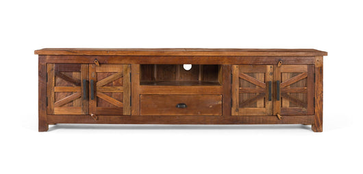 Mobile TV con 2 ante 1 cassetto e una nicchia in legno riciclato.