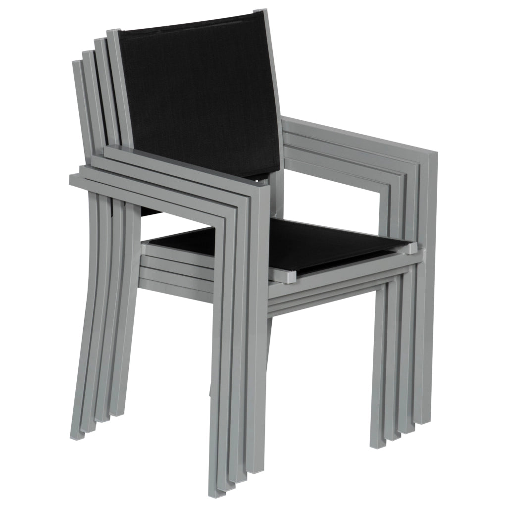 Set di mobili da giardino estensibili CAPRI in textilene nero 8 posti - alluminio grigio