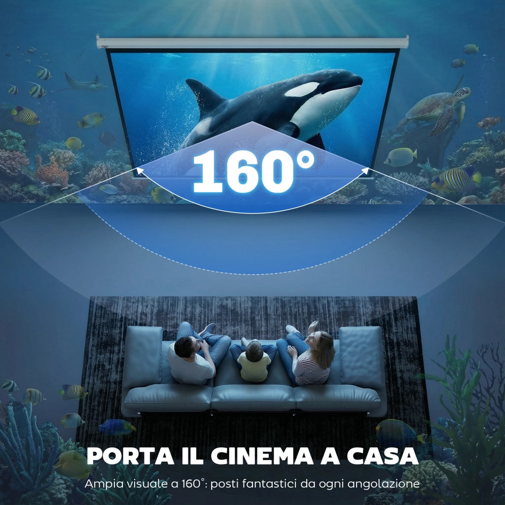 Telo Proiettore 84" Formato 4:3 con Telecomando, in Tessuto Plastico e Metallo, 171x130 cm, Bianco