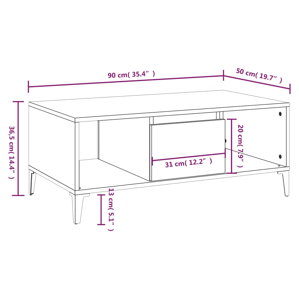 Tavolino Salotto Grigio Sonoma 90x50x36,5 cm Legno Multistrato 821074