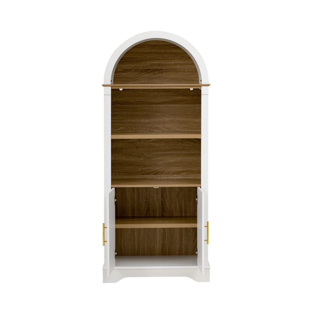 Credenza alta con 3 vani aperti, ripiano regolabile e LED, mobile buffet per cucina bianco 76,2 × 40,1 × 180 cm