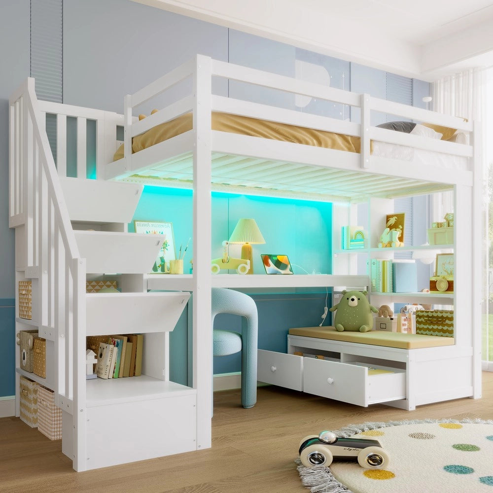 Letto a Soppalco con Scrivania e Cassetti ¨C MINIMAL ¨C 90x200, Bianco