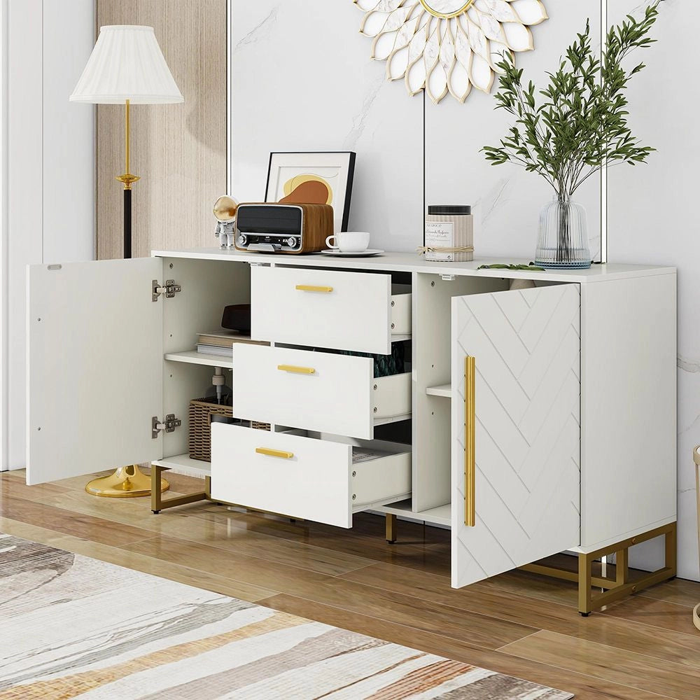 Buffet bianco elegante - Xylo - Motivo a chevron, 2 porte 3 cassetti