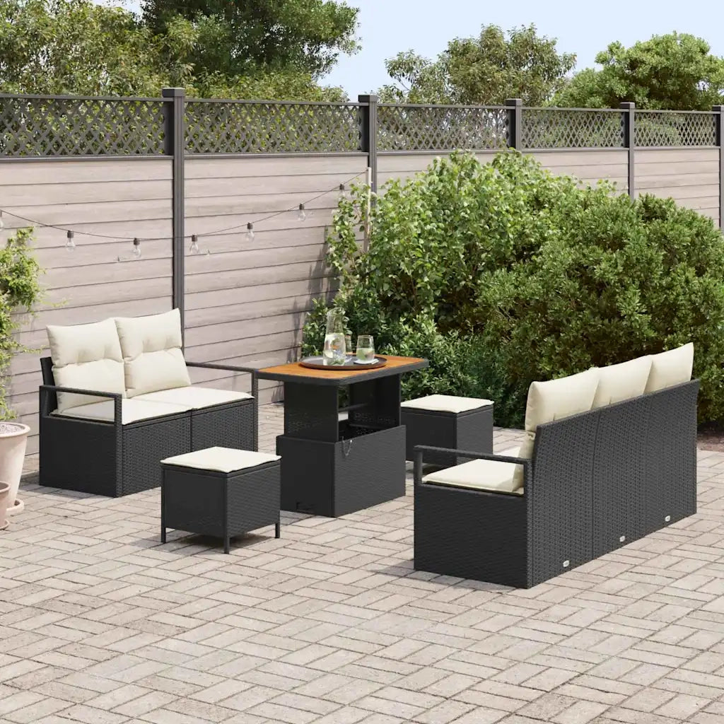 Set Divano da Giardino con cuscino 8 pcs Nero polyrattan 3362470