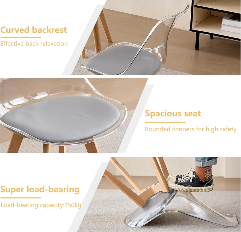GrandCA HOME Tavolo da Pranzo con 4 Sedie, Tavolo da Pranzo Rotondo da 100 CM, Sedia da Cucina Imbottita Trasparente, Set Tavolo da Pranzo e Sedie (Travertino Giallo + Grigio)