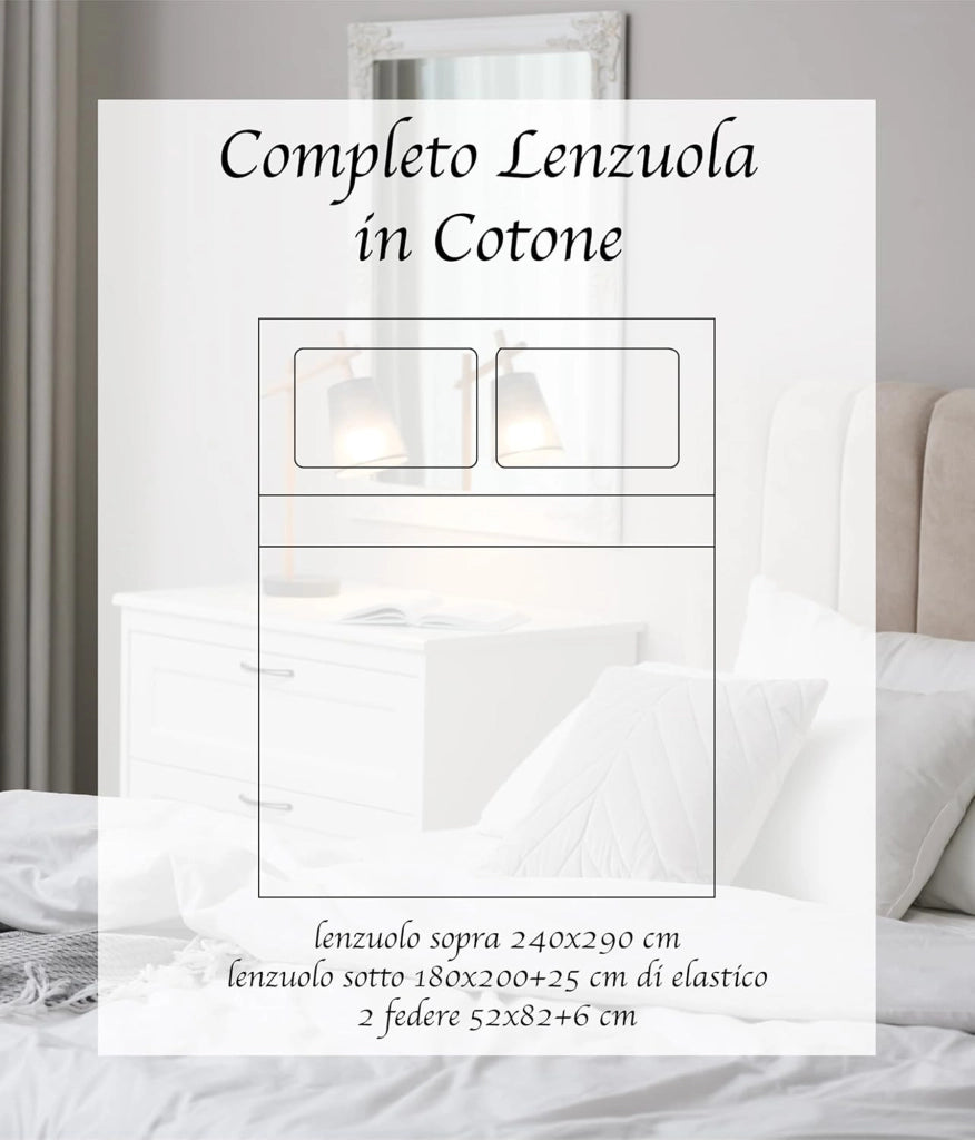 Completo Letto Lenzuola Matrimoniale,100% Cotone, Set letto, Lenzuolo Sopra, Sotto e Federe 2 Piazze Eclisse Beige