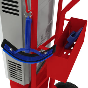 Doccia portatile per cavalli con carrello rosso, serbatoio 18L, tubo 10m.