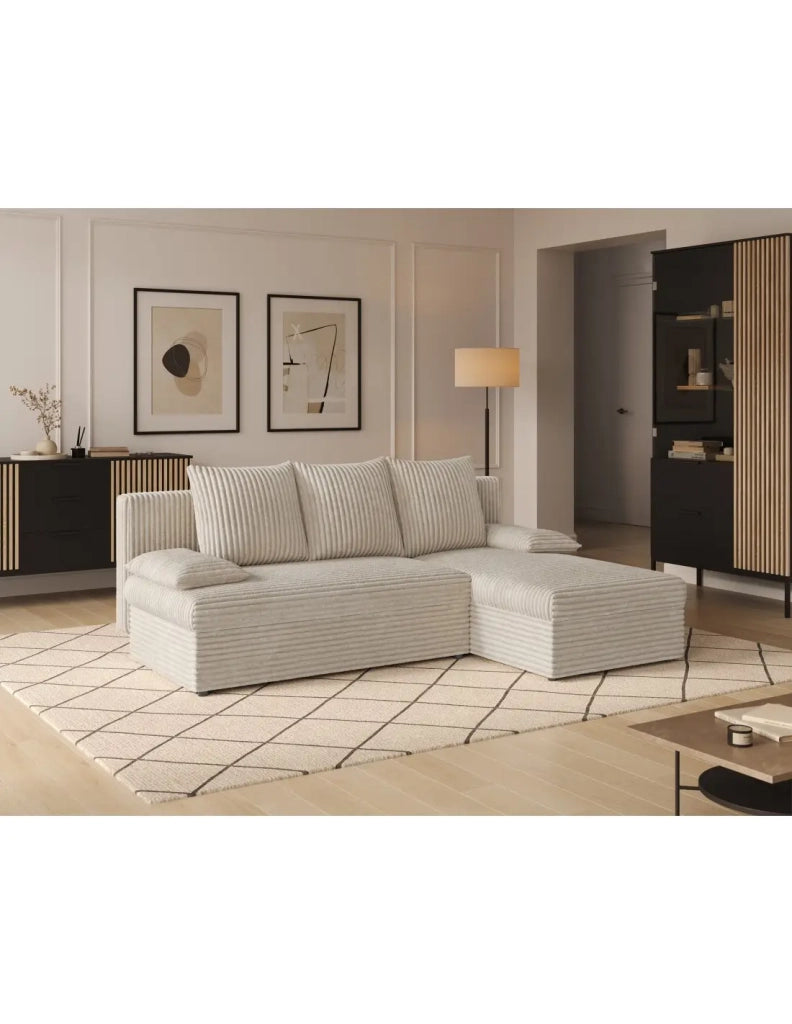 Divano ad angolo Beige chiaro 3 posti con contenitore per biancheria 206x90x146cm GINA