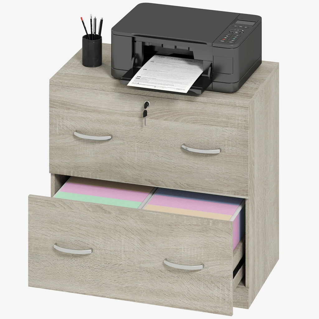 Cassettiera Ufficio 2 Cassetti ¨C Xylo ¨C Legno Naturale con Serratura 77x42x72 cm