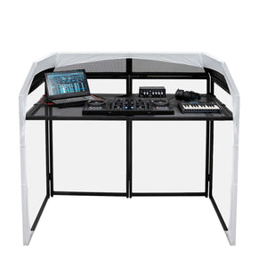 Booth DJ Professionale Pieghevole con Ripiano per Mixer, Coperture e Borsa
