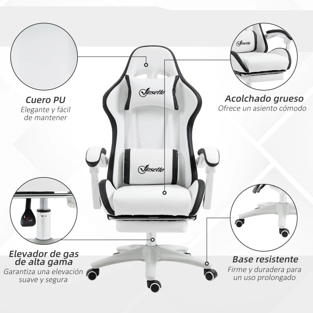 Sedia Gaming in Pelle Sintetica ¨C Zephmum ¨C Reclinabile, Altezza Regolabile, 65x65x121-129 cm, Bianco